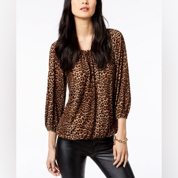 MICHAEL Michael Kors Pullover Leopard Print Peasant Top Blouse Size XL - Picture 10 of 10